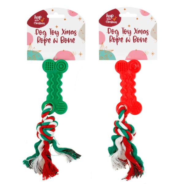 Christmas Dog Toy Rope With Bone - 20cm