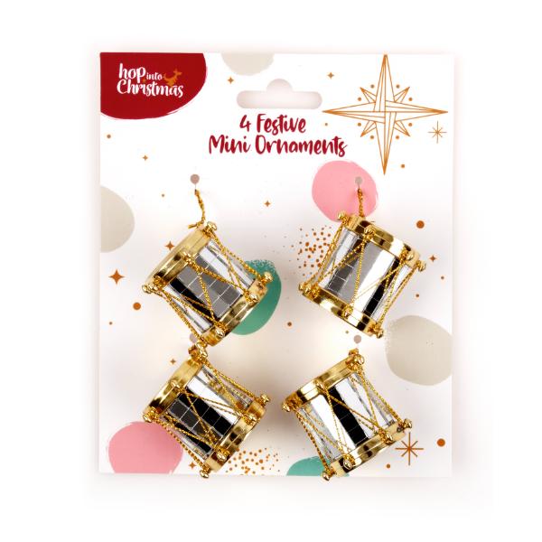 4 Pack Mini Christmas Drum Ornaments