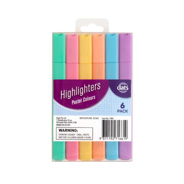 6 Pack Pastel Colours Highlighters