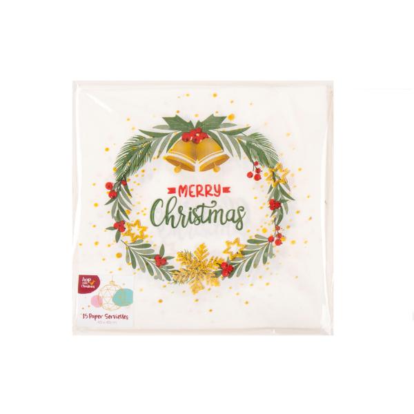 15 Pack Christmas Printed Paper Serviettes - 40cm x 40cm