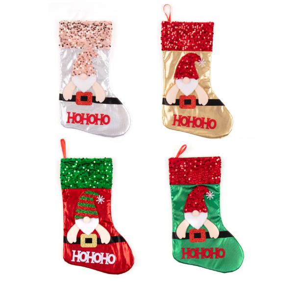 Christmas 3D Santa Sequin Stocking - 16cm x 34cm