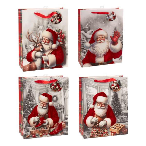 Christmas Flocked 210gsm With Hook Santa Gift Bag - X Large