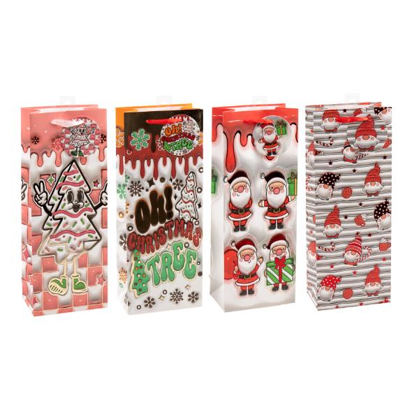 Assorted Christmas Foil 210gsm With Hook Bottle Gift Bag - XX Large