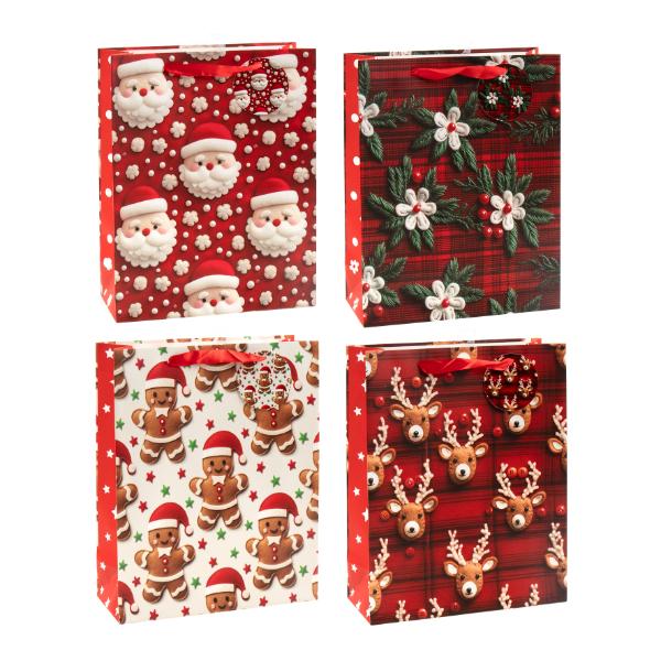 Christmas Crystal Glitter 210gsm With Hook Gift Bag - X Large