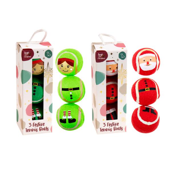 3 Pack Christmas Tennis Balls Dog Toy - 10cm