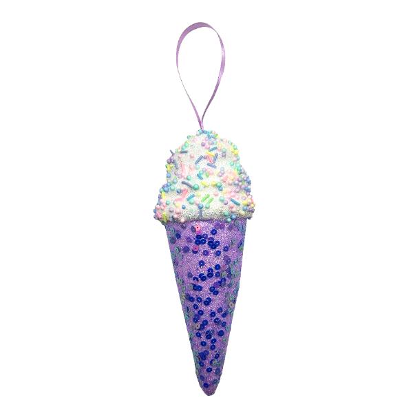 Christmas Purple Ice Cream Cone Tree Ornament Decoration - 19cm