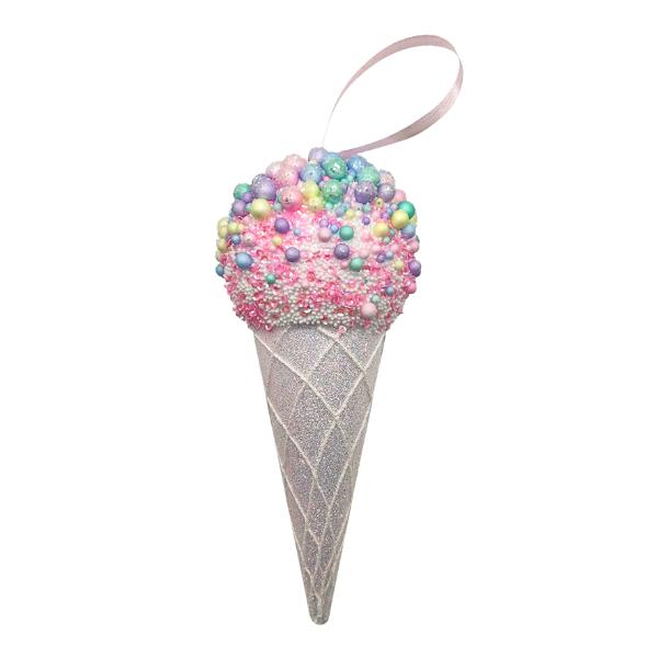 Christmas Pink Ice Cream Cone Tree Ornament Decoration - 19cm