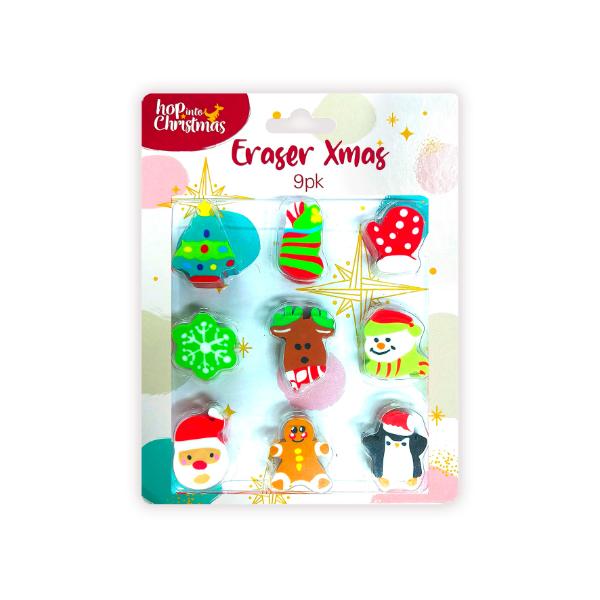 9 Pack Christmas Eraser