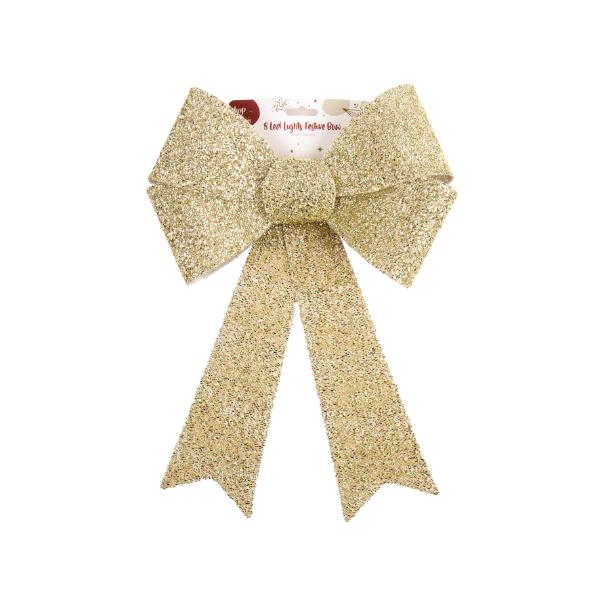 Christmas Warm White 8 Led Lights Champagne Bow