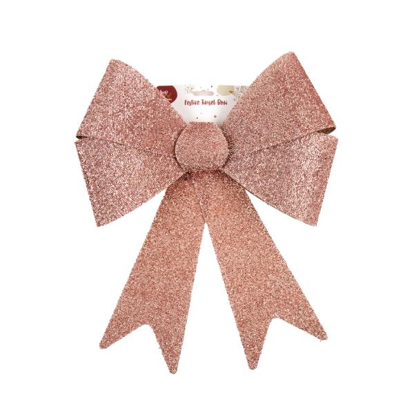 Christmas Rose Gold Tinsel Bow - 39cm x 49cm x 13cm