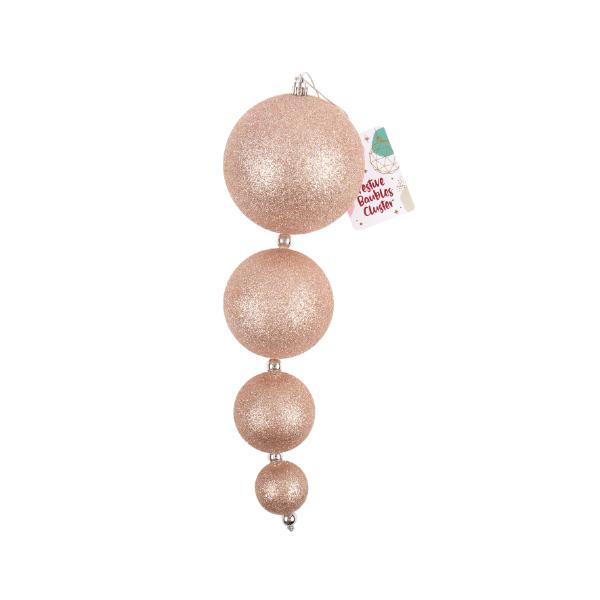4 Pack Christmas Rose Gold Bauble Cluster Decoration
