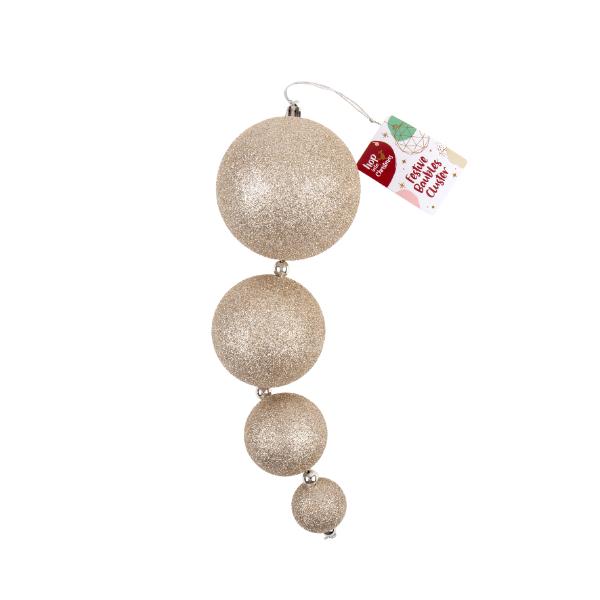 4 Pack Christmas Champagne Bauble Cluster Decoration