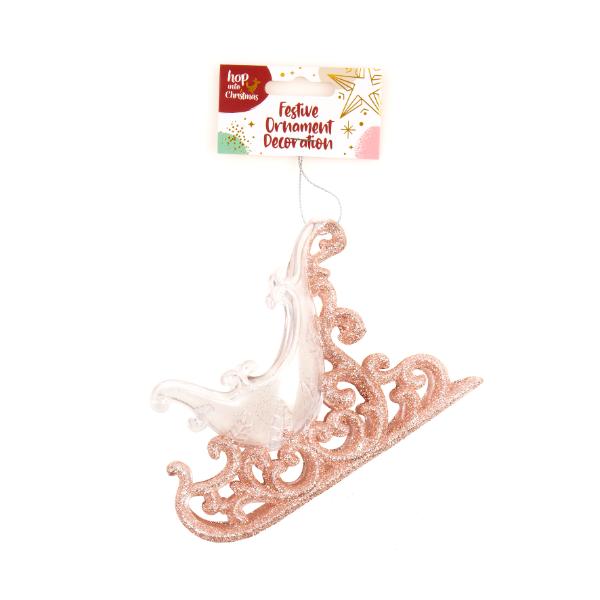 Christmas Rose Gold Sleigh Ornaments Decoration - 14.5cm x 10cm