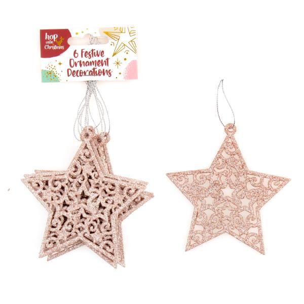 6 Pack Christmas Rose Gold Star Ornaments Decoration