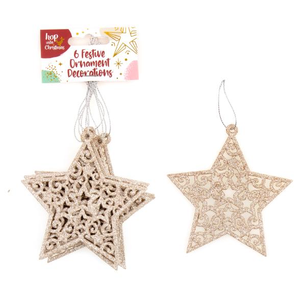 6 Pack Christmas Champagne Star Ornaments Decoration