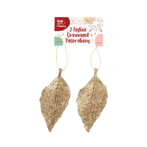2 Pack Christmas Champagne Leaf Ornaments
