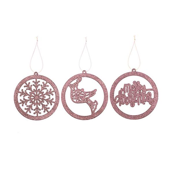 6 Pack Christmas Assorted Rose Gold Ornaments