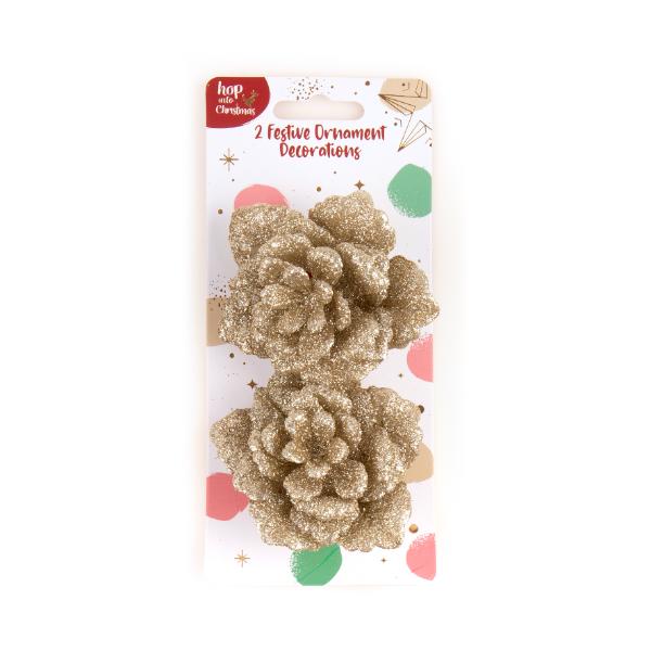 2 Pack Christmas Champagne Rose With Clip Decoration