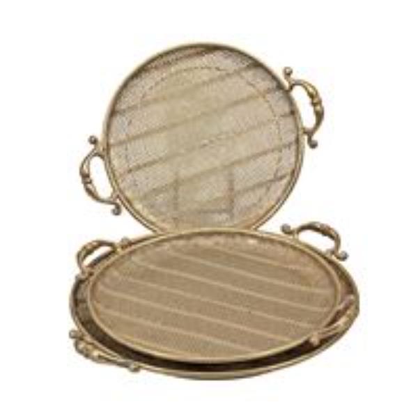 Piece Rustic Gold Metal Round Tray