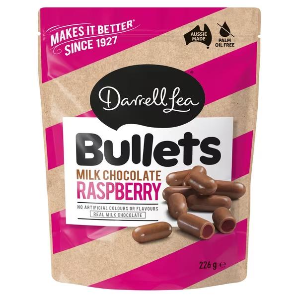 Darrell Lea Milk Chocolate Raspberry Liquorice Bullets - 226g