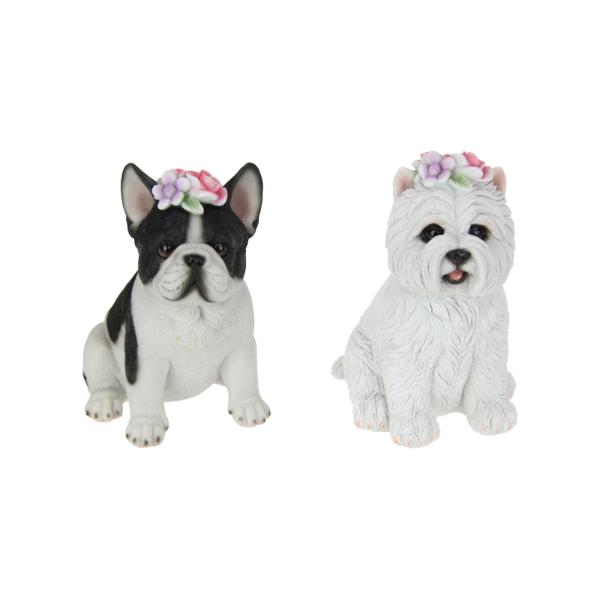 Sitting Dog With Flowers On Head - 15cm