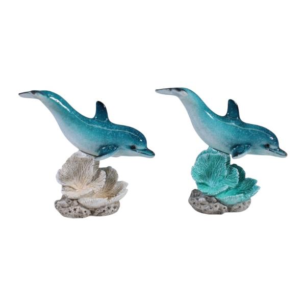 Marble Dolphin On Coral Base - 14cm