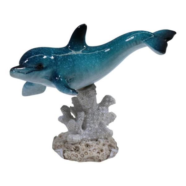 Marble Blue Dolphin On Coral Base - 11cm