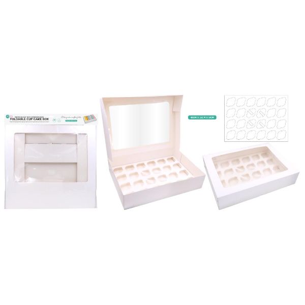 White 24 Cup Cake Section Box With Clear Window Lid - 44cm x 38cm x 10cm