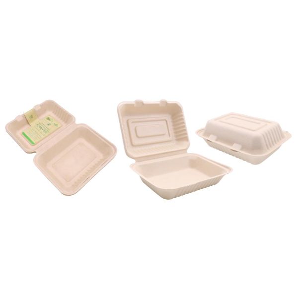 6 Pack Eco Biodegradable Sugarcane Food Box - 1000ml