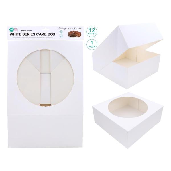 White Cardboard Foldable Cake Box With Window - 30cm x 30cm x 15cm