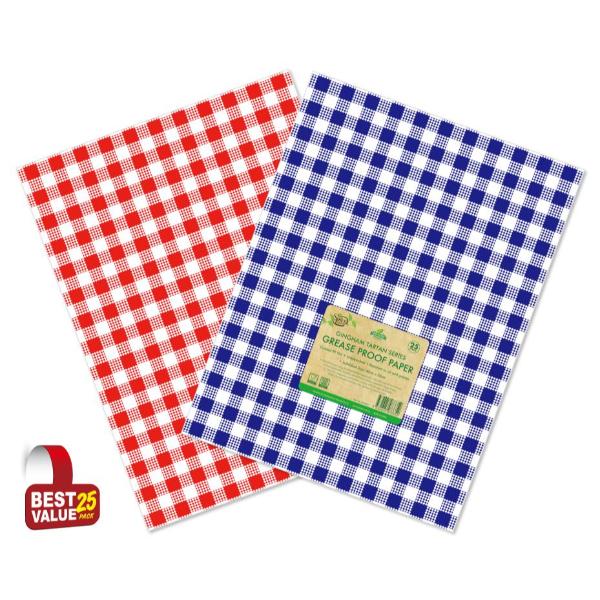 25 Pack Gingham Tartan Series Grease Proof Paper - 30cm x 30cm