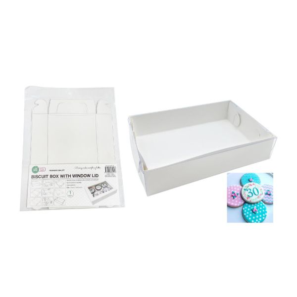 White Biscuit Box With Window Lid - 17.5cm x 11.5cm x 4cm