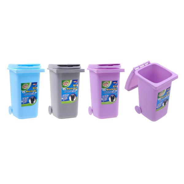 Mini Plastic Wheelie Storage Bin - 14cm x 9.5cm x 7.5cm