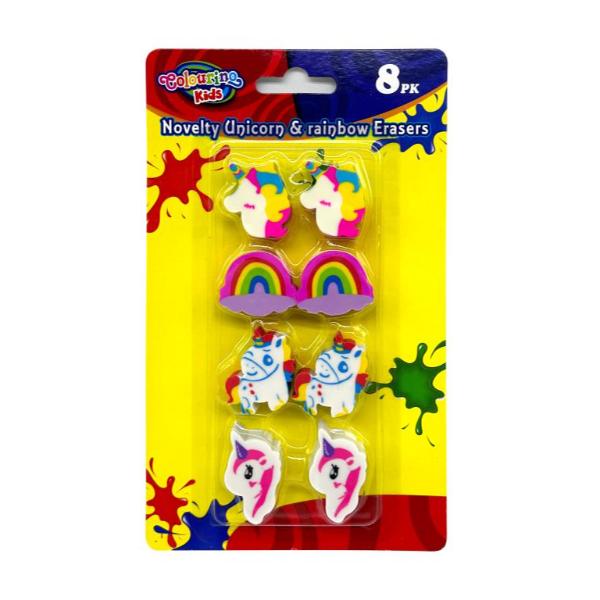 8 Pack Novelty Unicorn & Rainbow Erasers