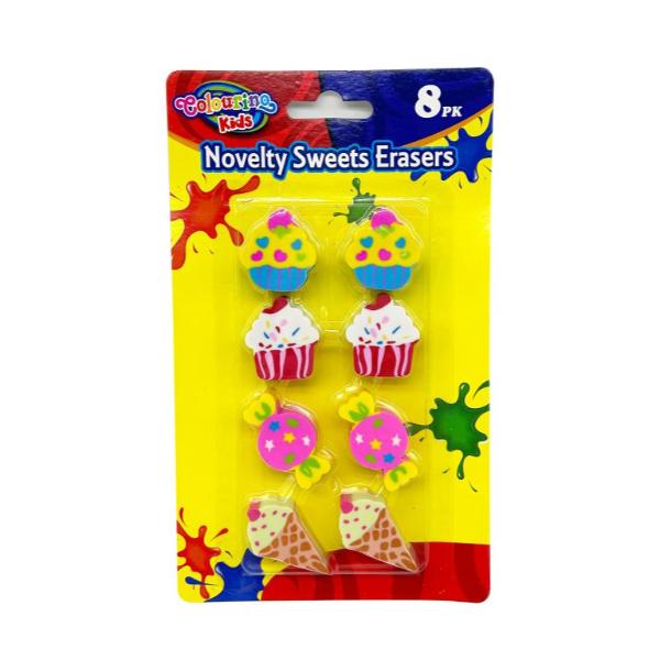 8 Pack Novelty Sweets Erasers