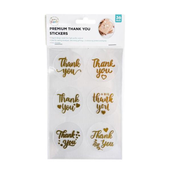 36 Pack Gold Thank You Stickers