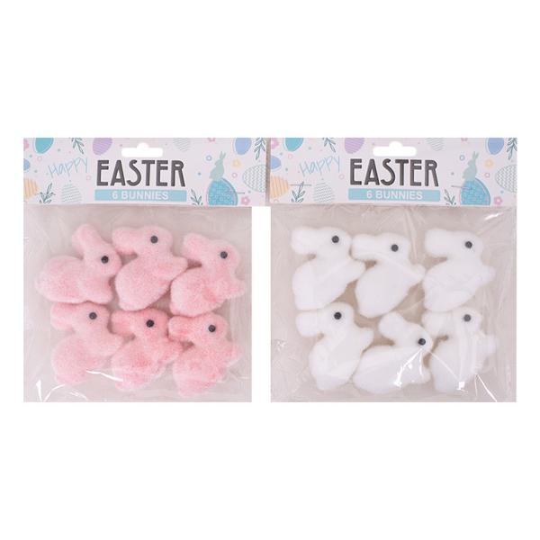 6 Pack Flocked Bunnies - 4.6cm
