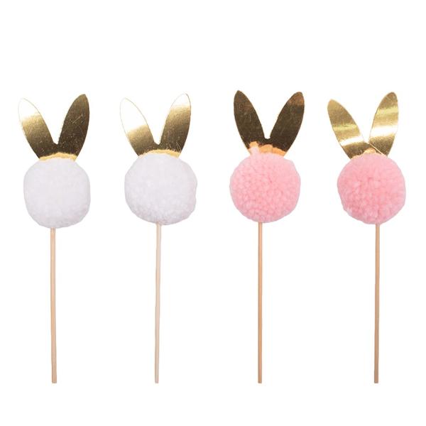 6 Pack Pompom Bunny Pick - 14cm x 3cm