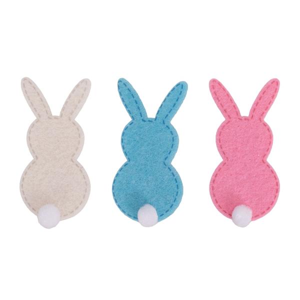 5 Pack Assorted Felt Bunny Motifs - 3cm x 6.2cm