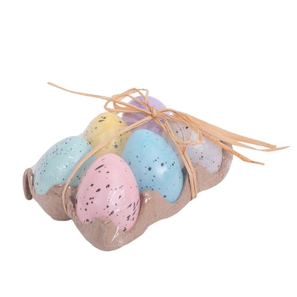 6 Pack Easter Shrink Wrapped With Raffia Eggs In Egg Crate - 6cm