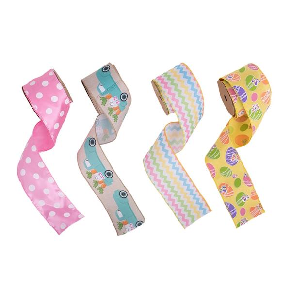 Assorted Easter Ribbon With Wire Edging In PDQ - 6.3cm x 500cm