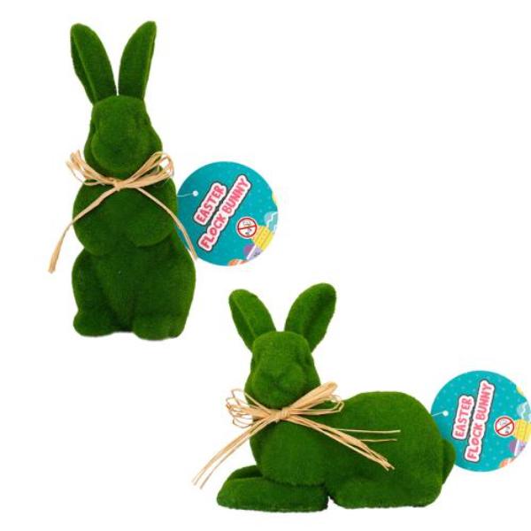 Green Easter Flock Bunny - 12cm x 8cm x 19cm