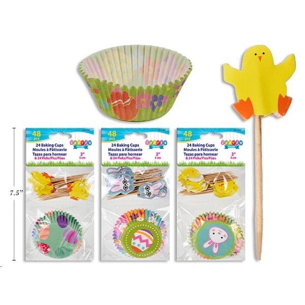 24 Pack Easter Baking Cups With Picks