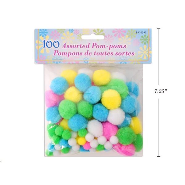 100 Pack Assorted Easter Craft Pom Pom