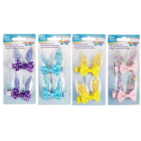 2 Pack Easter Bunny Hair Clips With Bow - 5cm