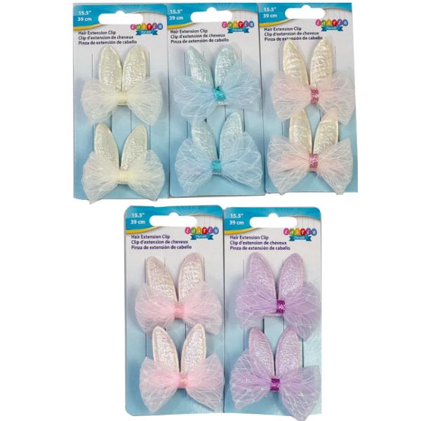 2 Pack Easter Bunny Ears Hair Clips With Bow - 5cm x 6cm