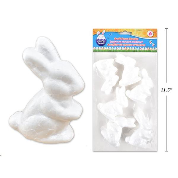 6 Pack Easter Craft Foam Bunnies - 7.62cm