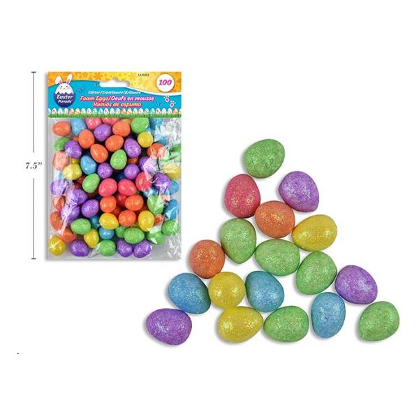 100 Pack Glitter Foam Easter Eggs - 2cm