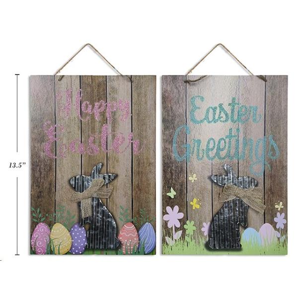 Easter MDF Plaque Galvanized Bunny - 34cm x 24cm