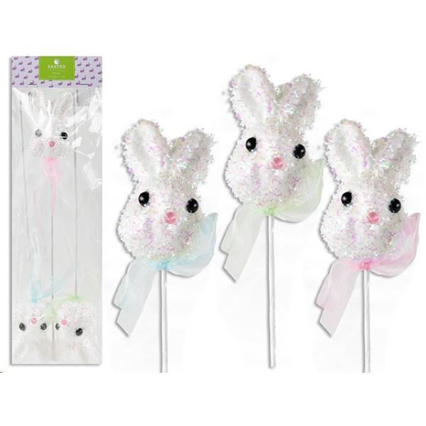 3 Pack Easter Foam Bunny Picks With Organza Ribbon - 28cm